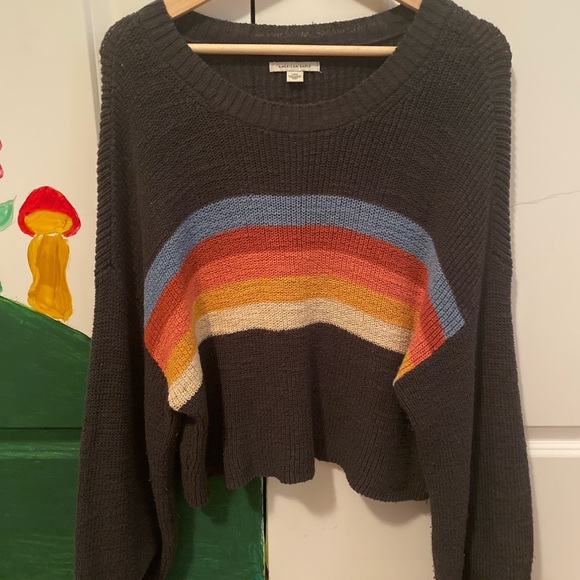 American Eagle Rainbow Crop Sweater Large - Picture 2 of 3